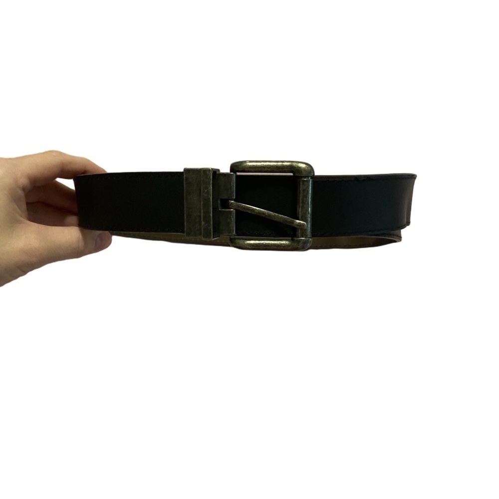 Men's Reversible Leather Belt Black & Brown Antique Brass Buckle Size 38